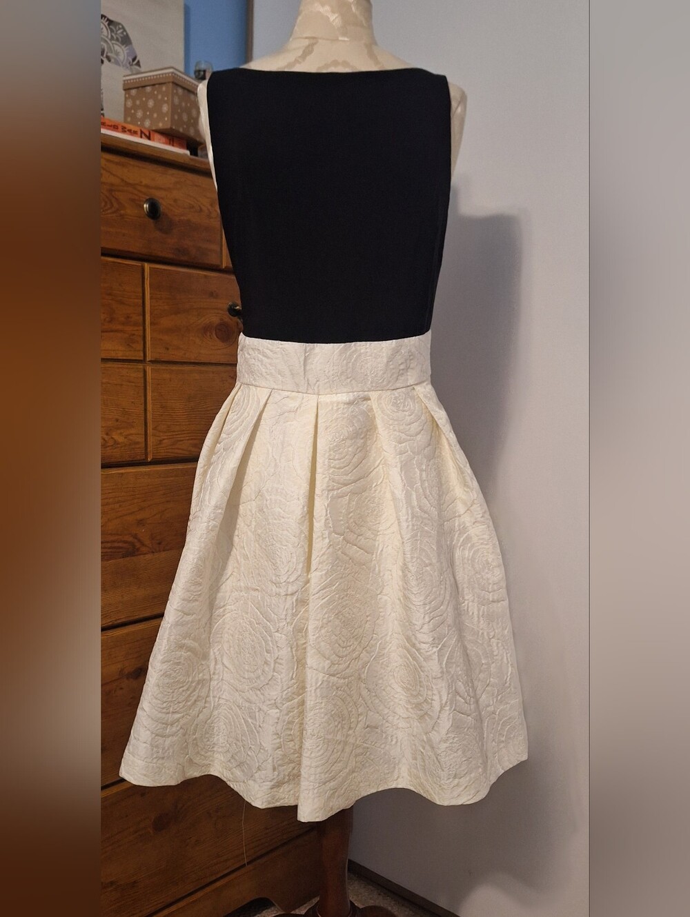 Ralph Lauren Fit And Flare Dress Black Top With Jacquard Ivory Skirt